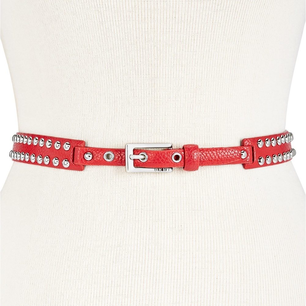 DKNY Red Dome-Studded Belt